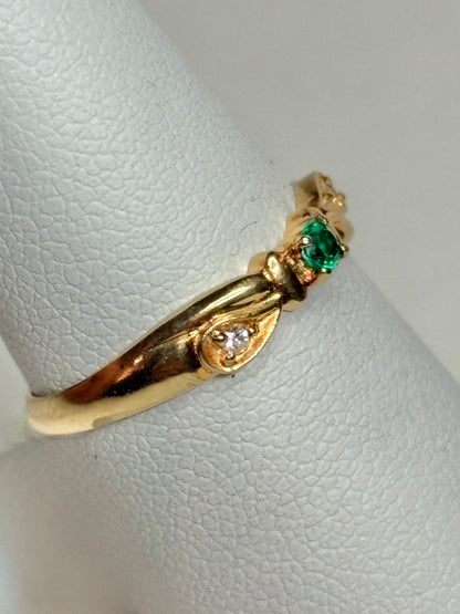 Dainty Emerald Colored Stone Band Ring Solid 18k Gold size 5 - NewLifeJewelryVault