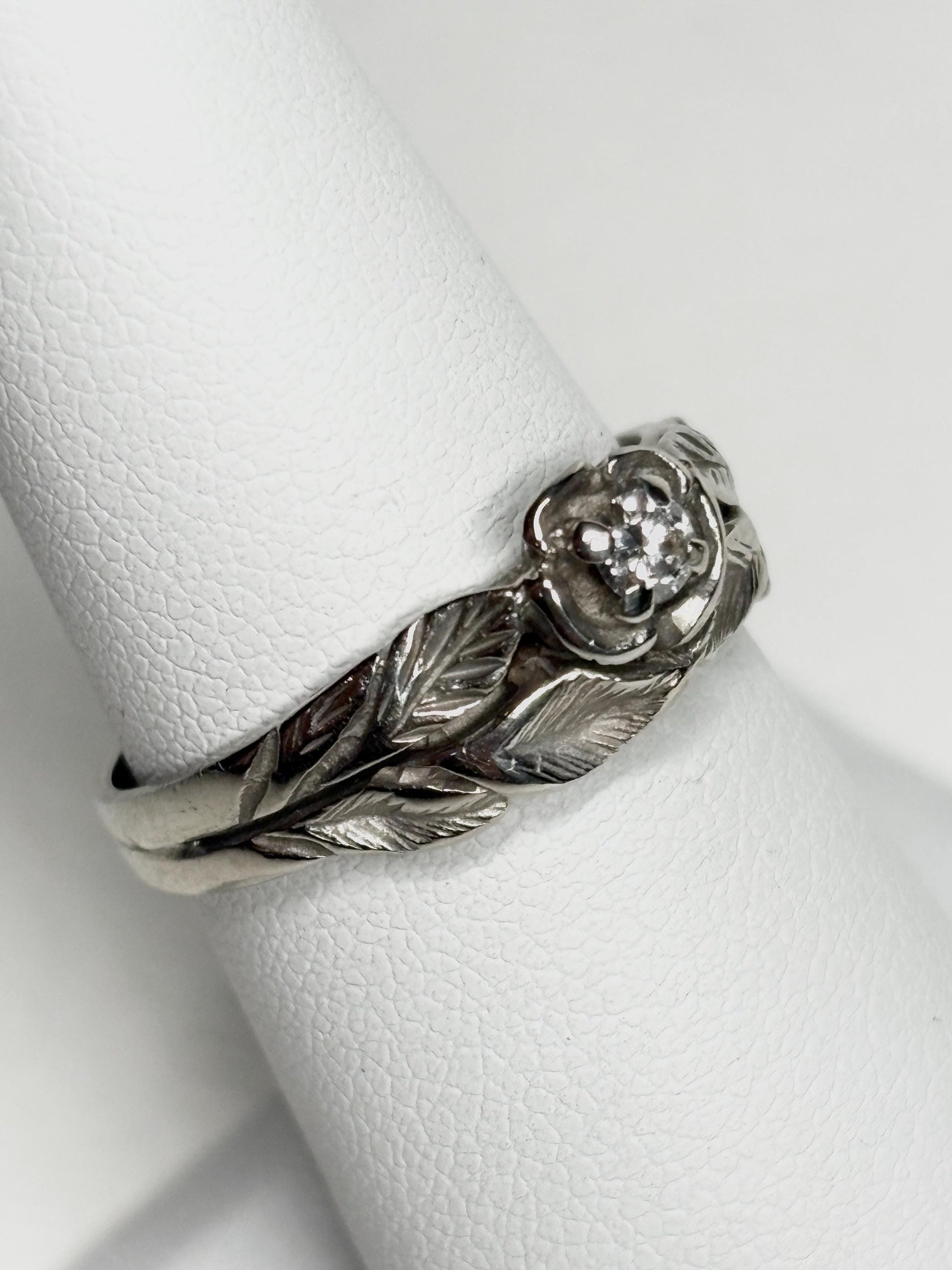 Floral Bridal Set Ring Solid 14k White Gold size 6.75 PLEASE READ - NewLifeJewelryVault