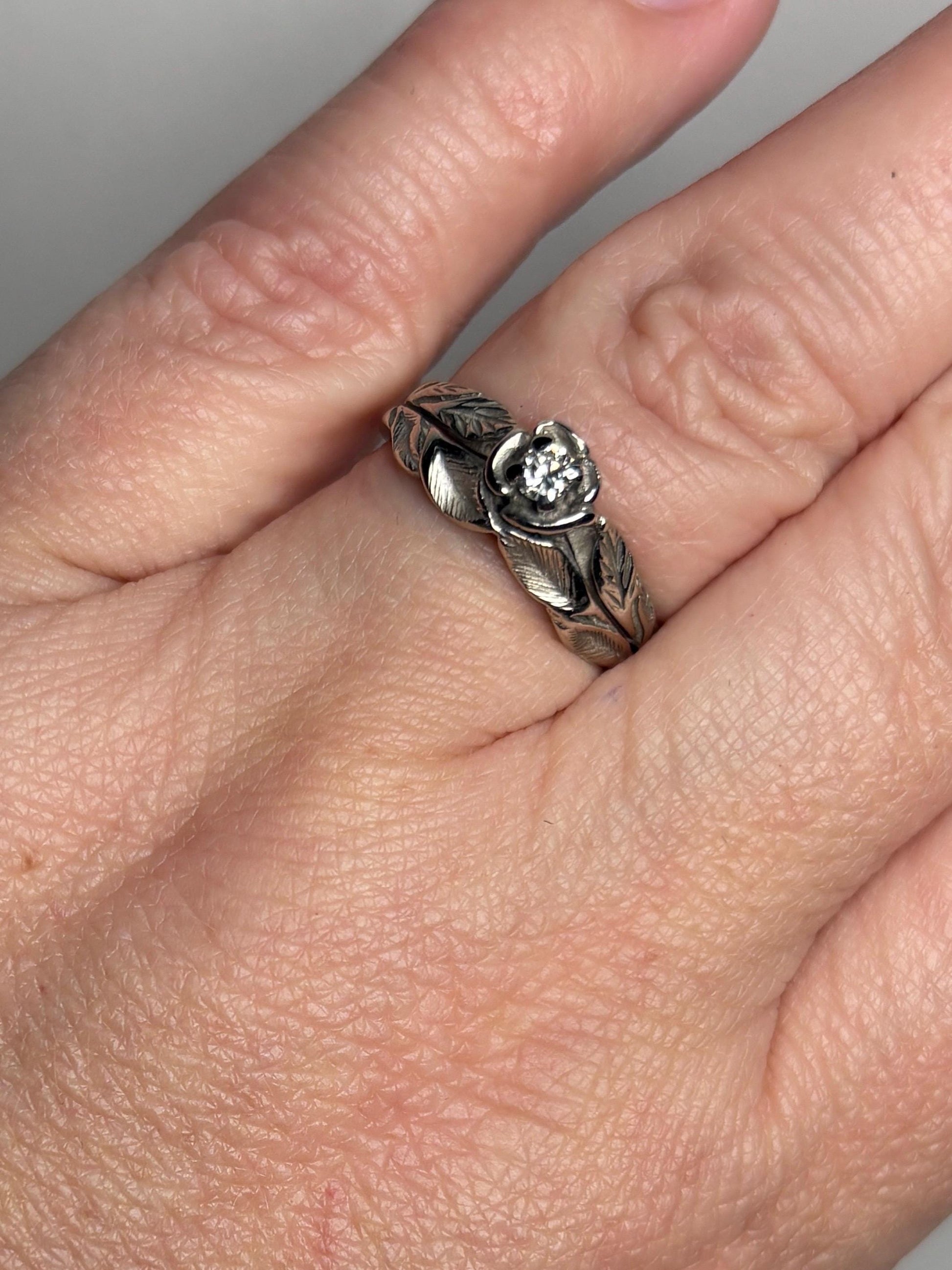 Floral Bridal Set Ring Solid 14k White Gold size 6.75 PLEASE READ - NewLifeJewelryVault