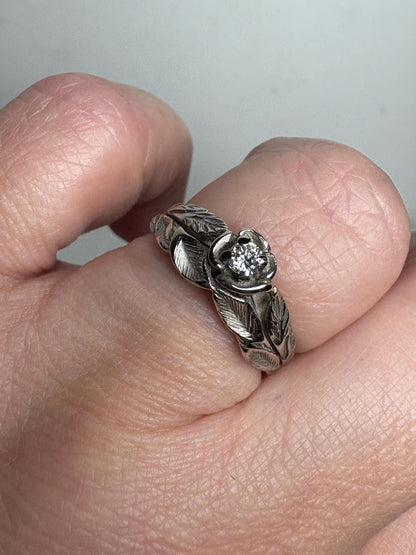 Floral Bridal Set Ring Solid 14k White Gold size 6.75 PLEASE READ - NewLifeJewelryVault