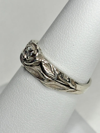 Floral Bridal Set Ring Solid 14k White Gold size 6.75 PLEASE READ - NewLifeJewelryVault