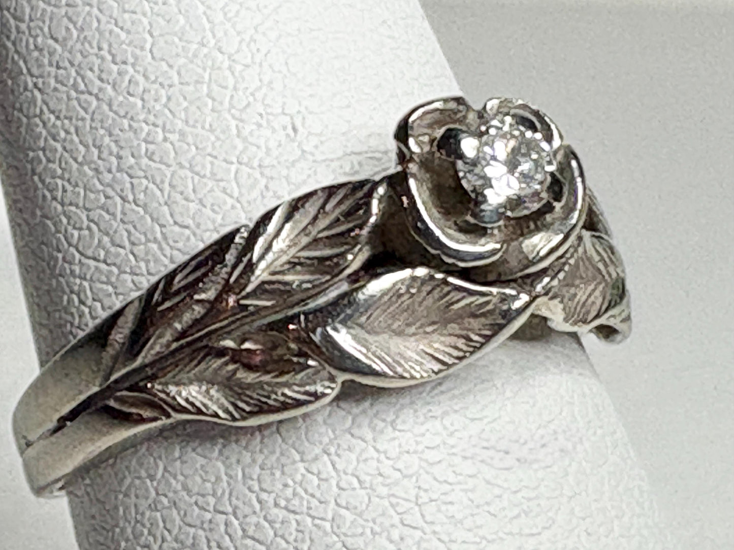 Floral Bridal Set Ring Solid 14k White Gold size 6.75 PLEASE READ - NewLifeJewelryVault