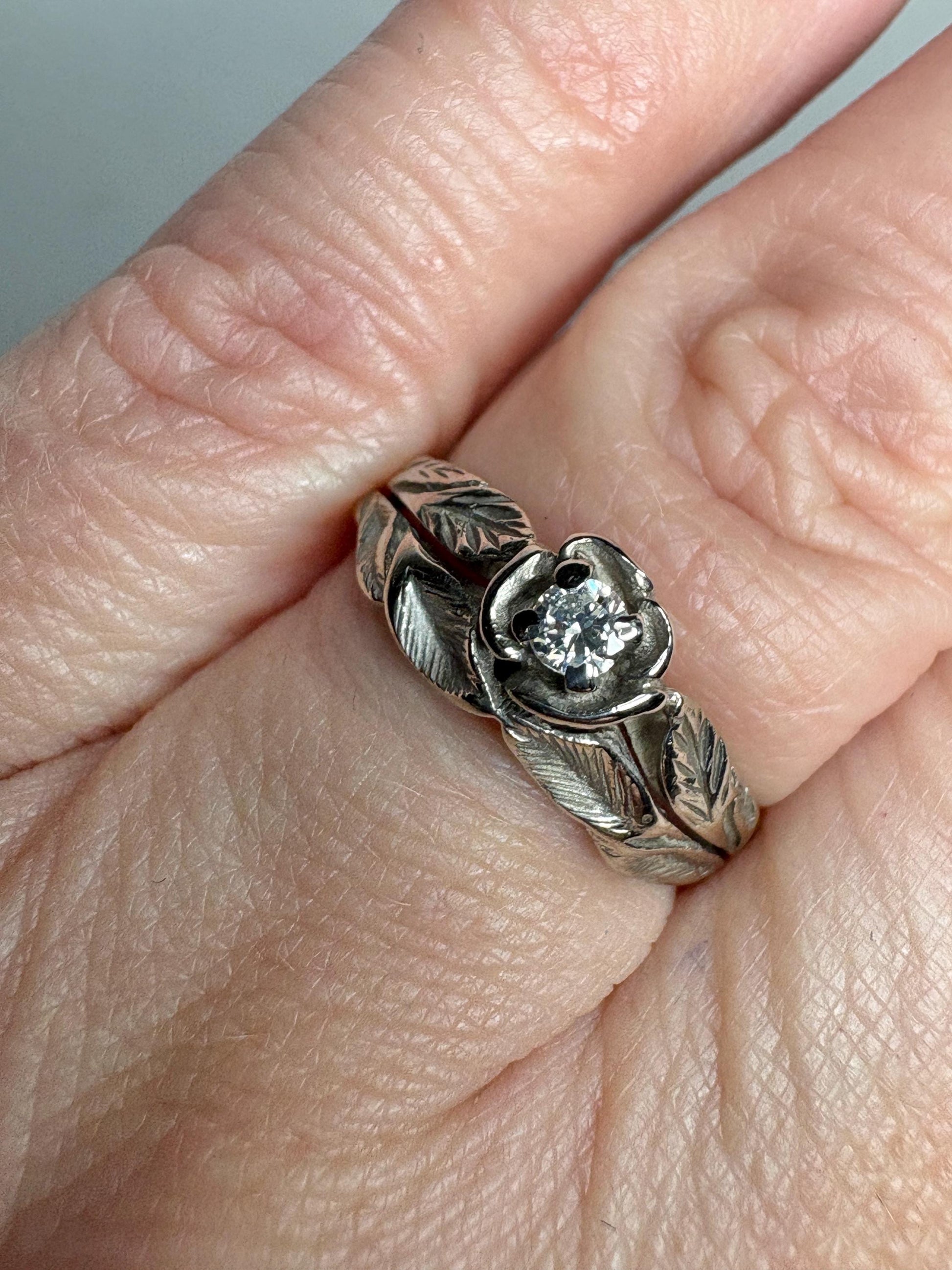 Floral Bridal Set Ring Solid 14k White Gold size 6.75 PLEASE READ - NewLifeJewelryVault