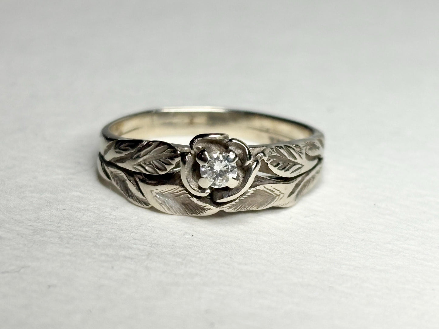 Floral Bridal Set Ring Solid 14k White Gold size 6.75 PLEASE READ - NewLifeJewelryVault