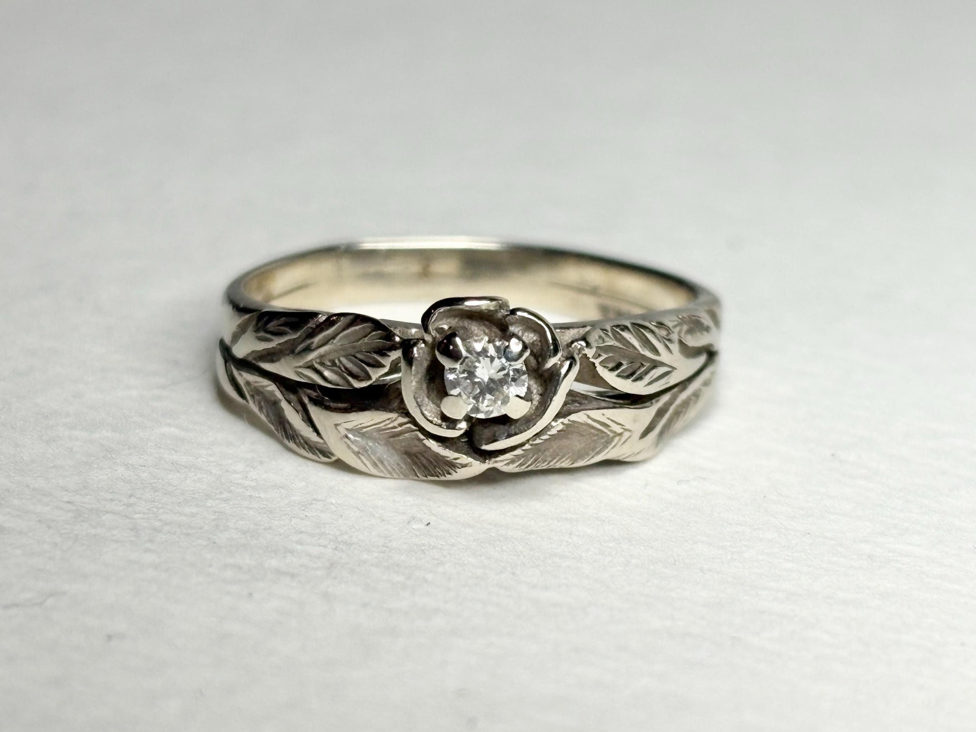 Floral Bridal Set Ring Solid 14k White Gold size 6.75 PLEASE READ - NewLifeJewelryVault