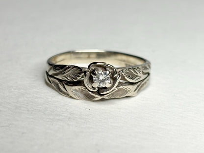 Floral Bridal Set Ring Solid 14k White Gold size 6.75 PLEASE READ - NewLifeJewelryVault