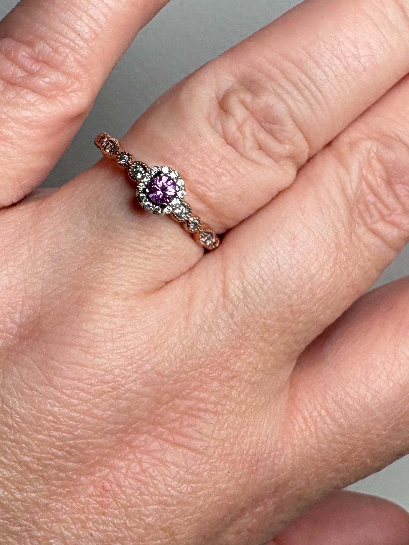 Natural Vivid Pink Sapphire Diamond Halo Ring Solid 10k Rose Gold size 8 - NewLifeJewelryVault