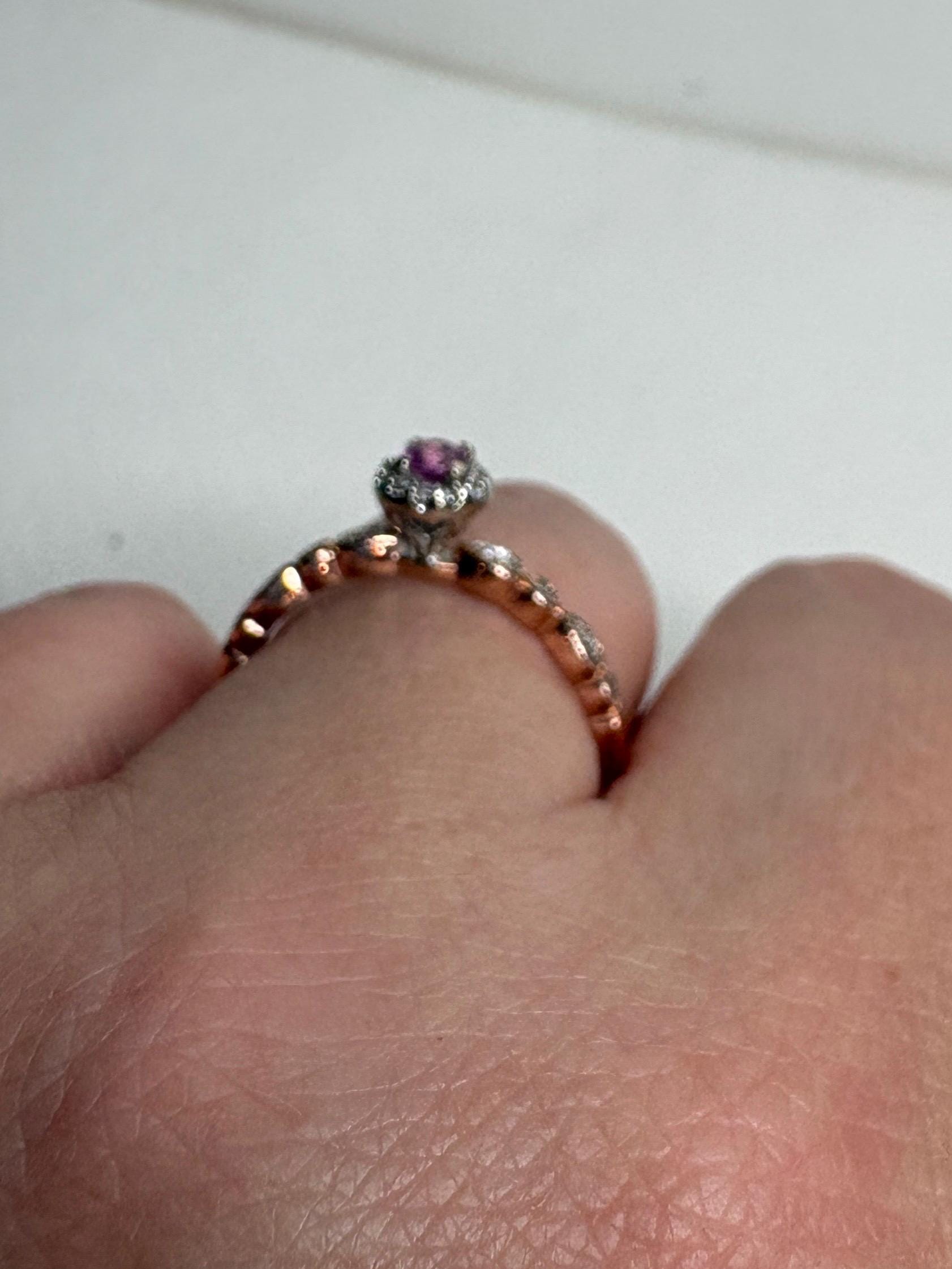 Natural Vivid Pink Sapphire Diamond Halo Ring Solid 10k Rose Gold size 8 - NewLifeJewelryVault