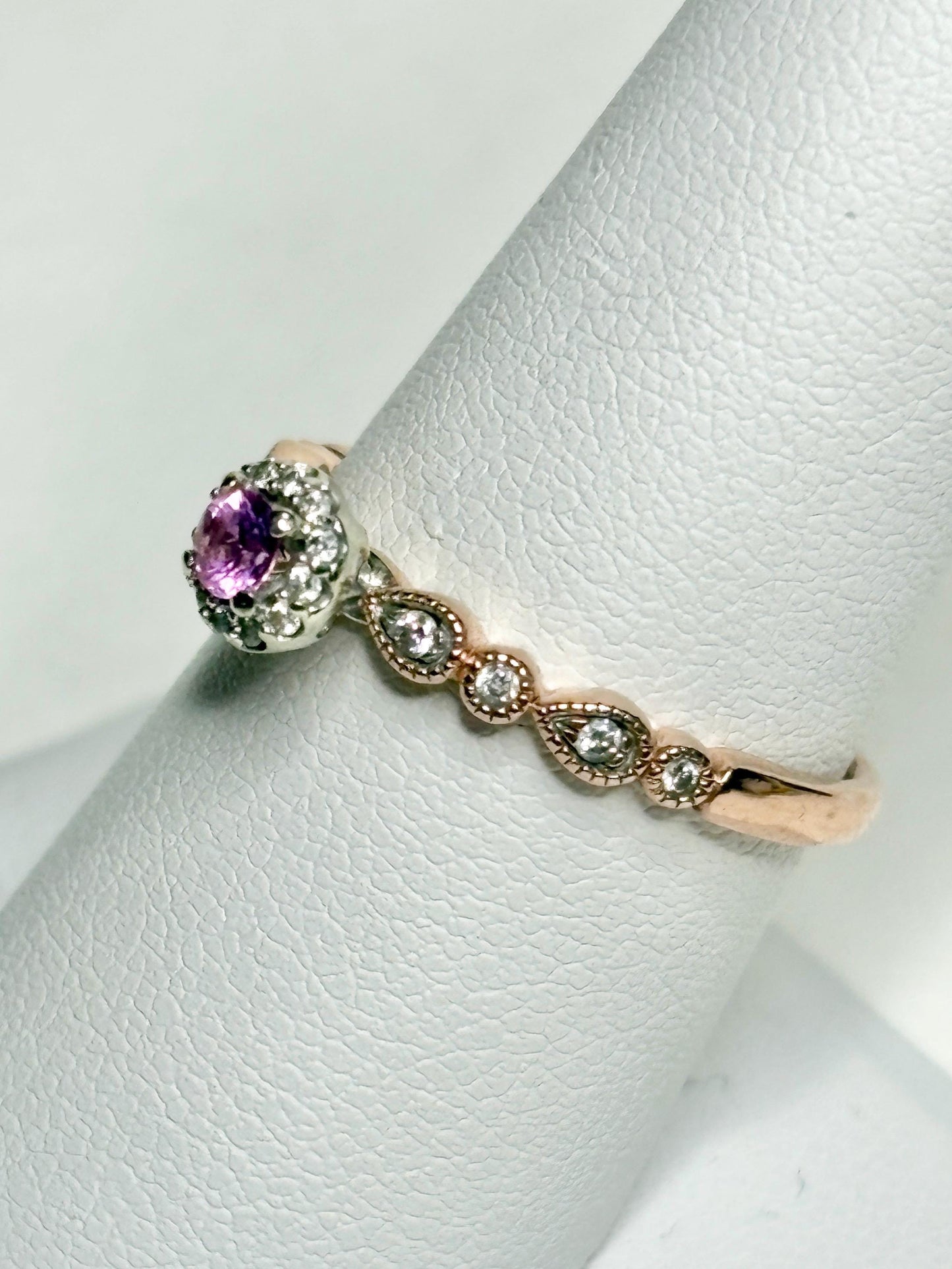 Natural Vivid Pink Sapphire Diamond Halo Ring Solid 10k Rose Gold size 8 - NewLifeJewelryVault