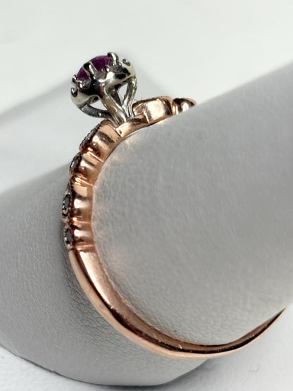 Natural Vivid Pink Sapphire Diamond Halo Ring Solid 10k Rose Gold size 8 - NewLifeJewelryVault