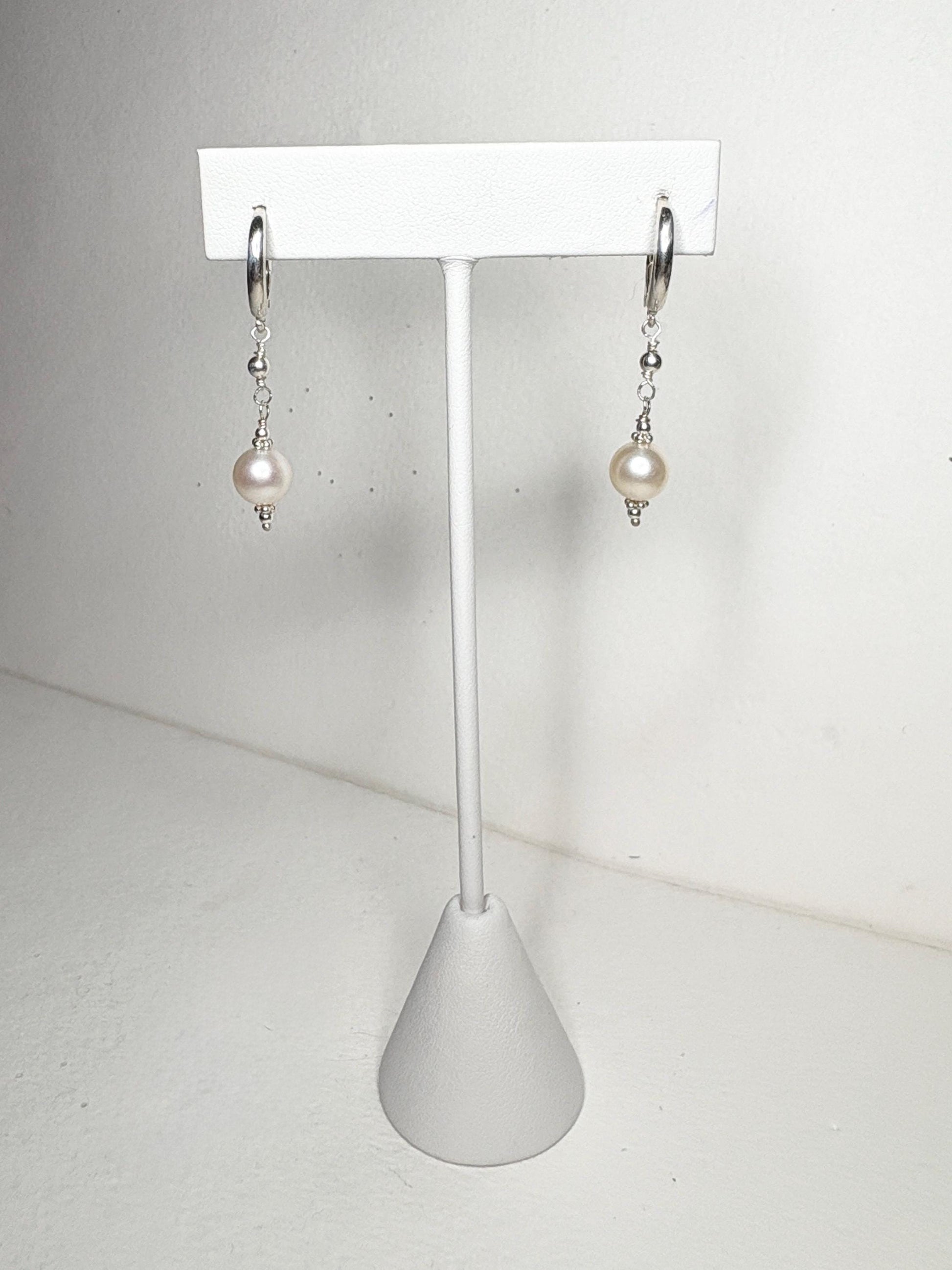 Akoya Pearl Dangle Drop Earrings in Sterling Silver Lever Back 8mm - NewLifeJewelryVault