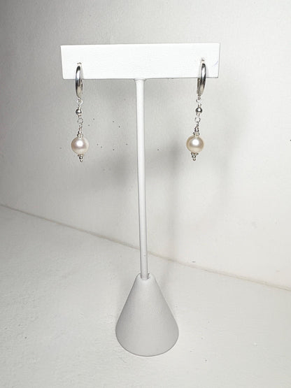 Akoya Pearl Dangle Drop Earrings in Sterling Silver Lever Back 8mm - NewLifeJewelryVault