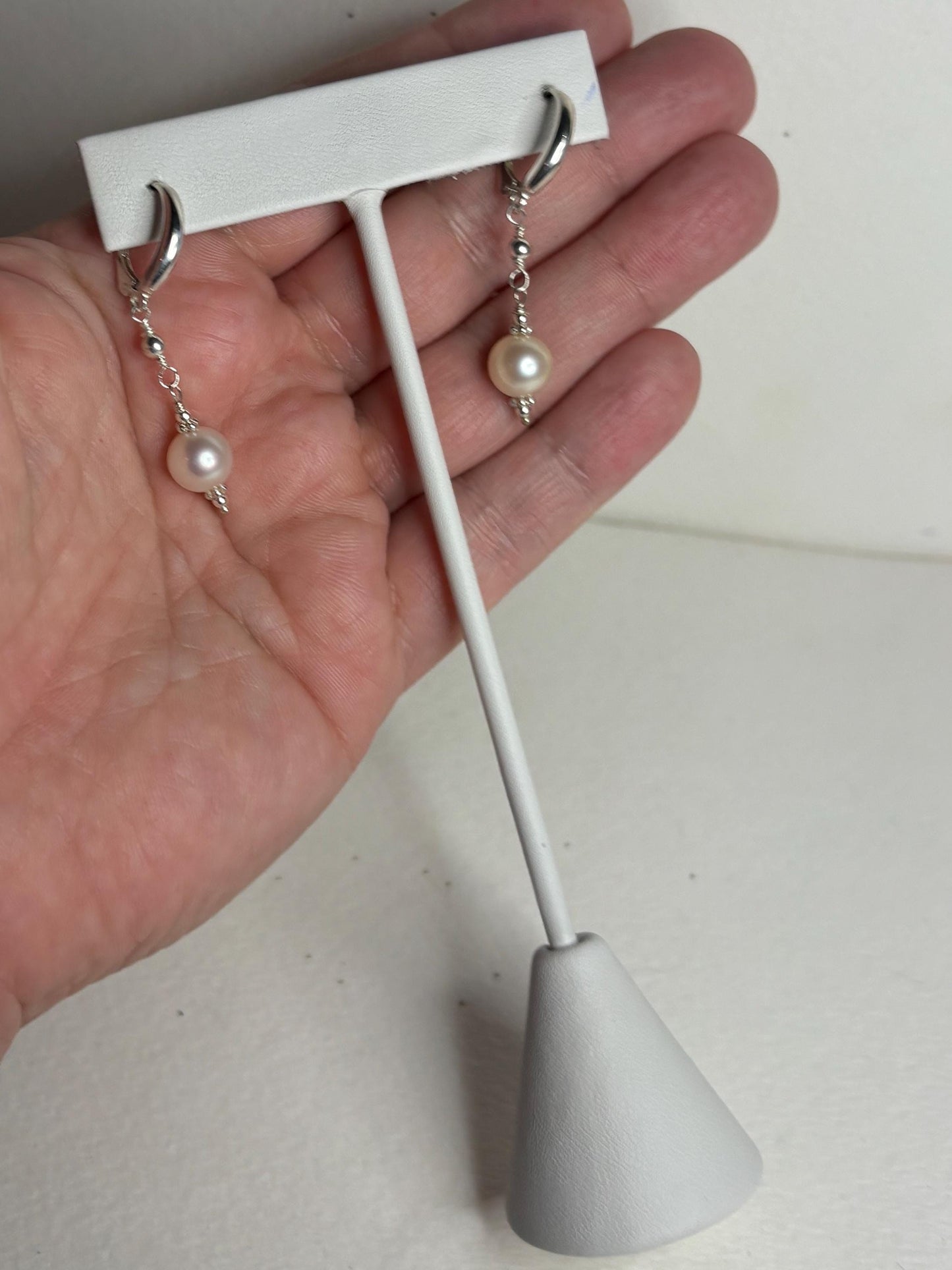 Akoya Pearl Dangle Drop Earrings in Sterling Silver Lever Back 8mm - NewLifeJewelryVault