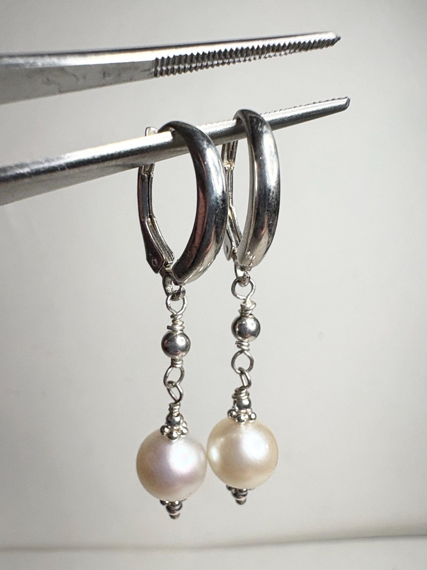 Akoya Pearl Dangle Drop Earrings in Sterling Silver Lever Back 8mm - NewLifeJewelryVault