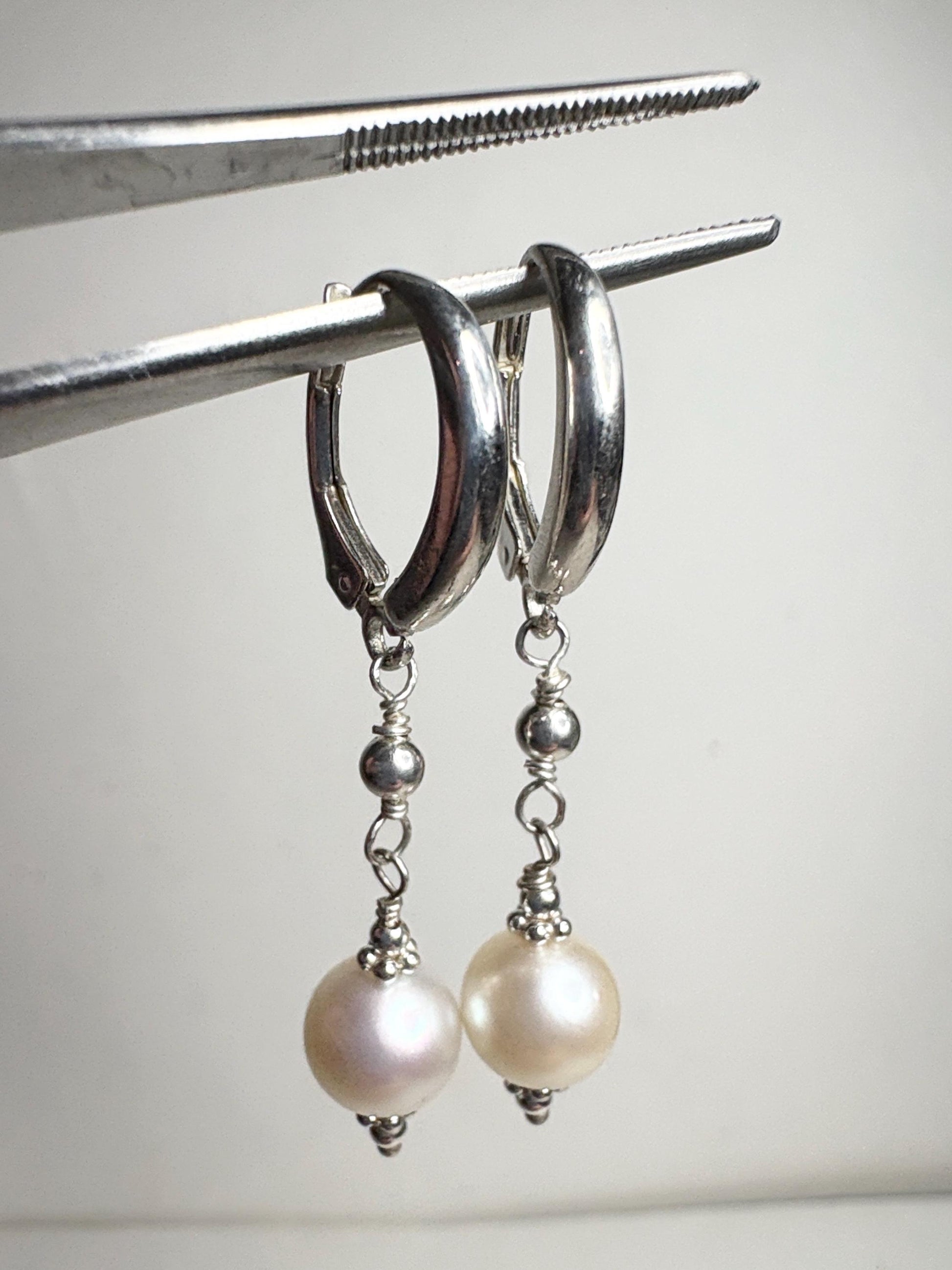 Akoya Pearl Dangle Drop Earrings in Sterling Silver Lever Back 8mm - NewLifeJewelryVault