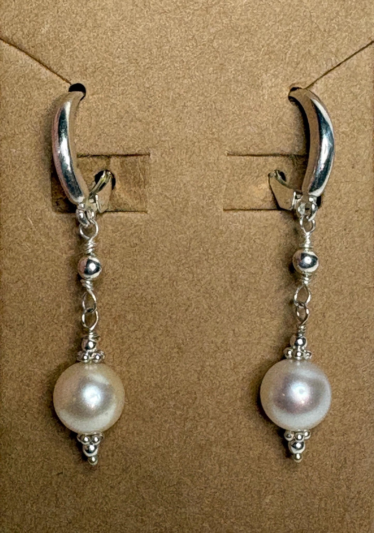 Akoya Pearl Dangle Drop Earrings in Sterling Silver Lever Back 8mm - NewLifeJewelryVault