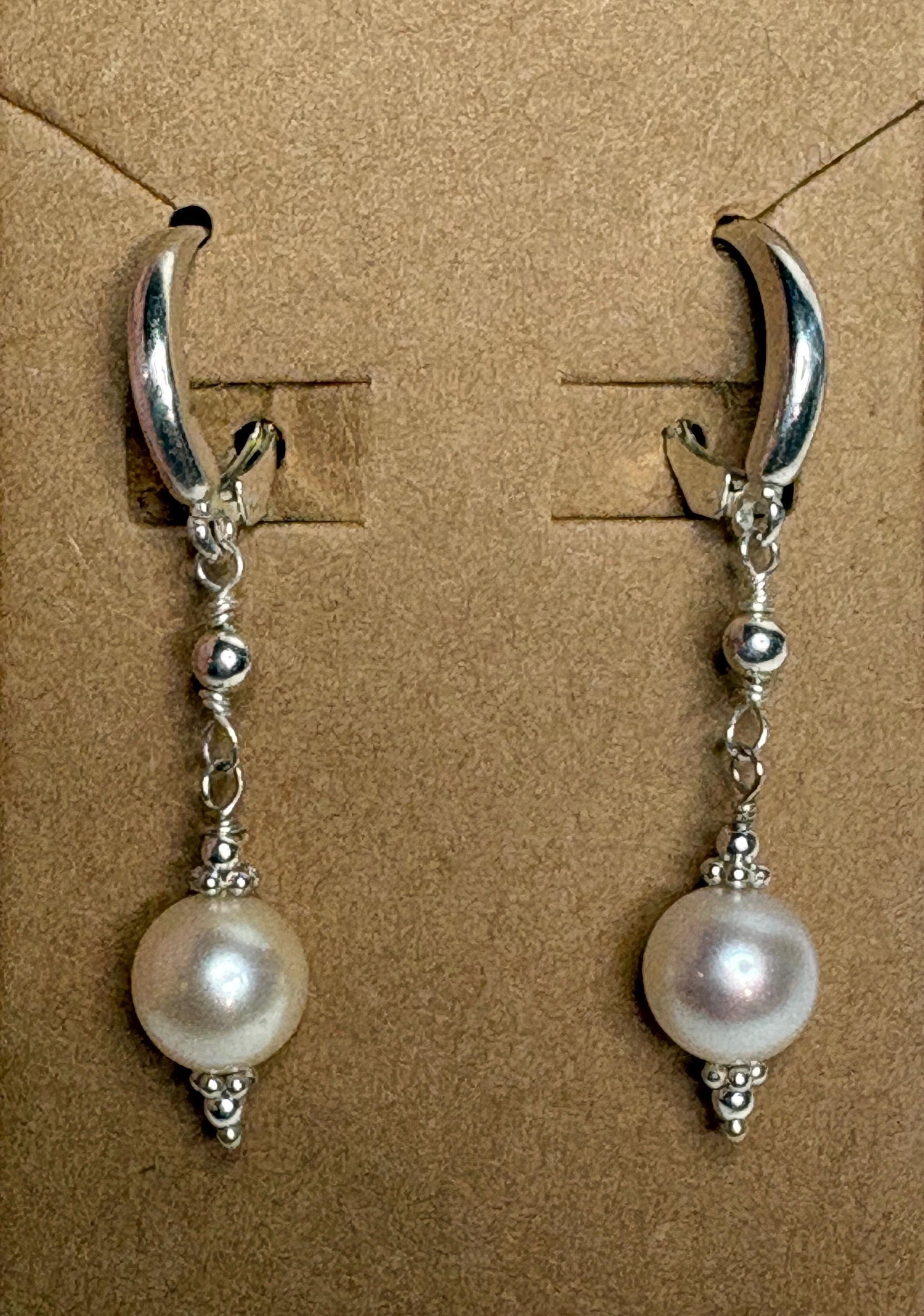 Akoya Pearl Dangle Drop Earrings in Sterling Silver Lever Back 8mm - NewLifeJewelryVault