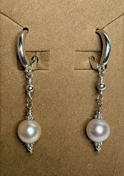 Akoya Pearl Dangle Drop Earrings in Sterling Silver Lever Back 8mm - NewLifeJewelryVault