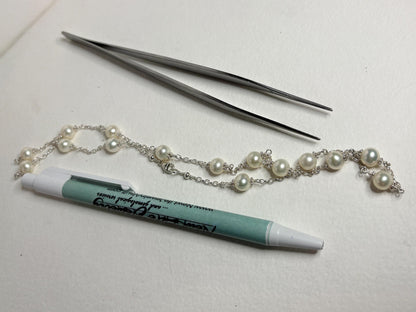 Cultured Freshwater Pearl Station Necklace in Sterling Silver 19" - NewLifeJewelryVault