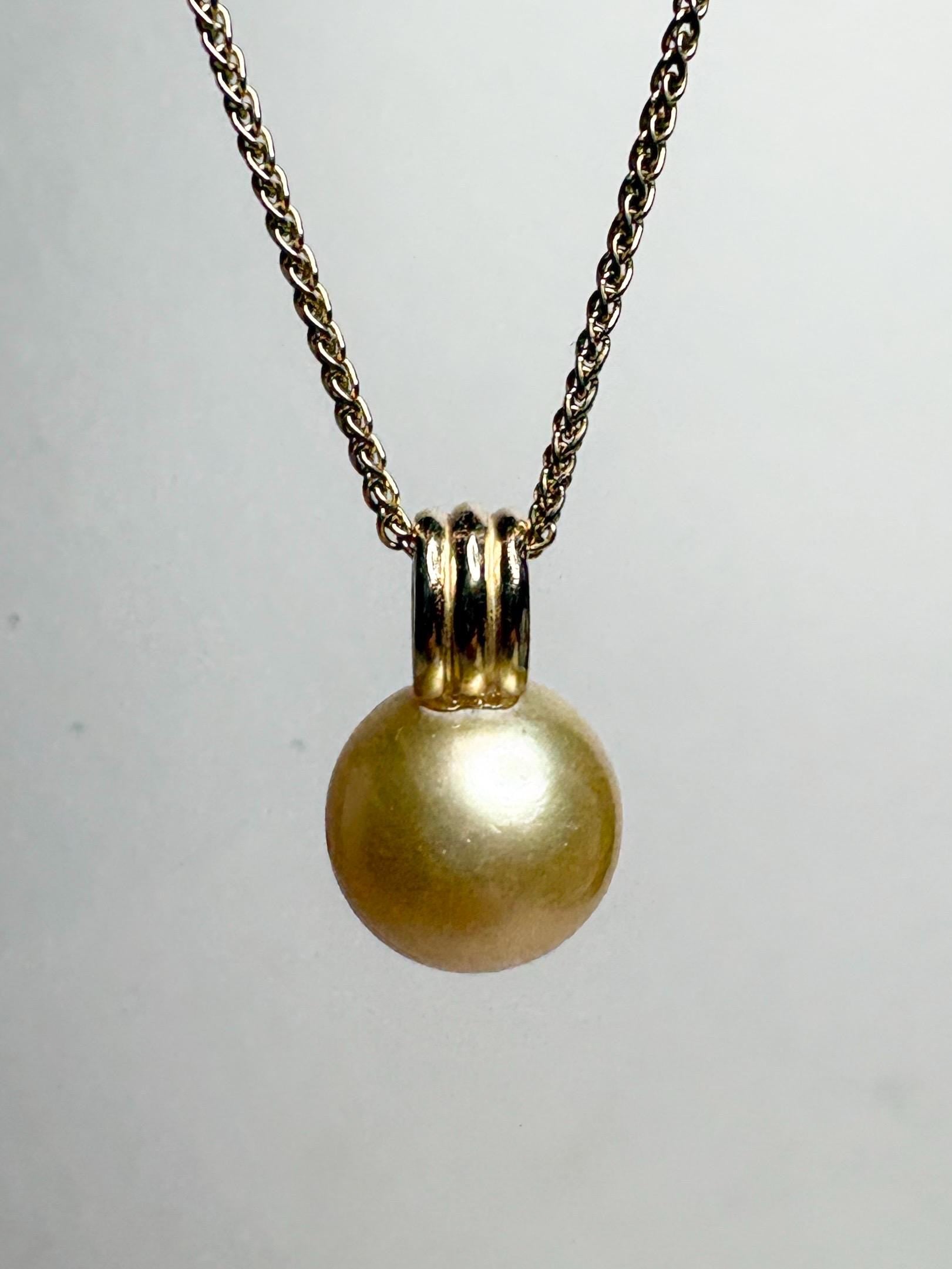 South Sea Golden Cultured Pearl Pendant Necklace Solid 14k Gold 20" - NewLifeJewelryVault