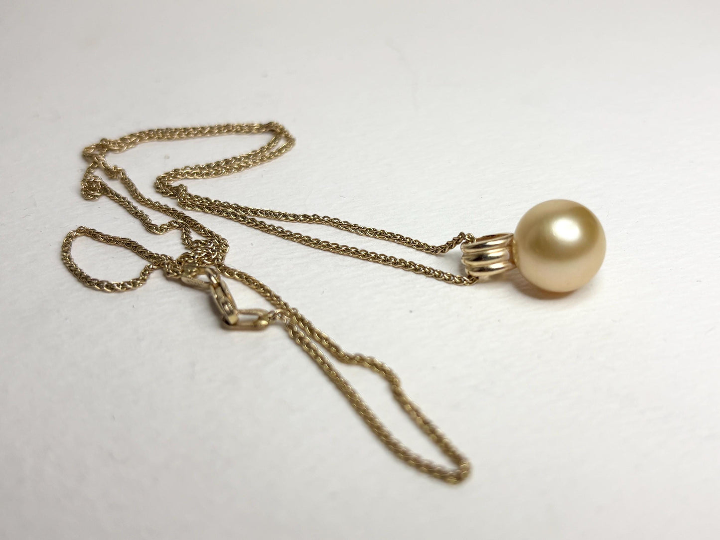South Sea Golden Cultured Pearl Pendant Necklace Solid 14k Gold 20" - NewLifeJewelryVault