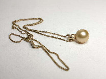 South Sea Golden Cultured Pearl Pendant Necklace Solid 14k Gold 20" - NewLifeJewelryVault