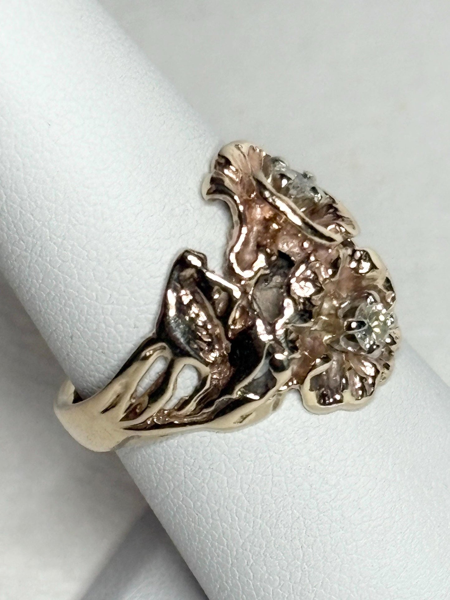 Mid Century or Retro Rose Diamond Ring Solid 14k Gold 6.2g size 7.25 - NewLifeJewelryVault
