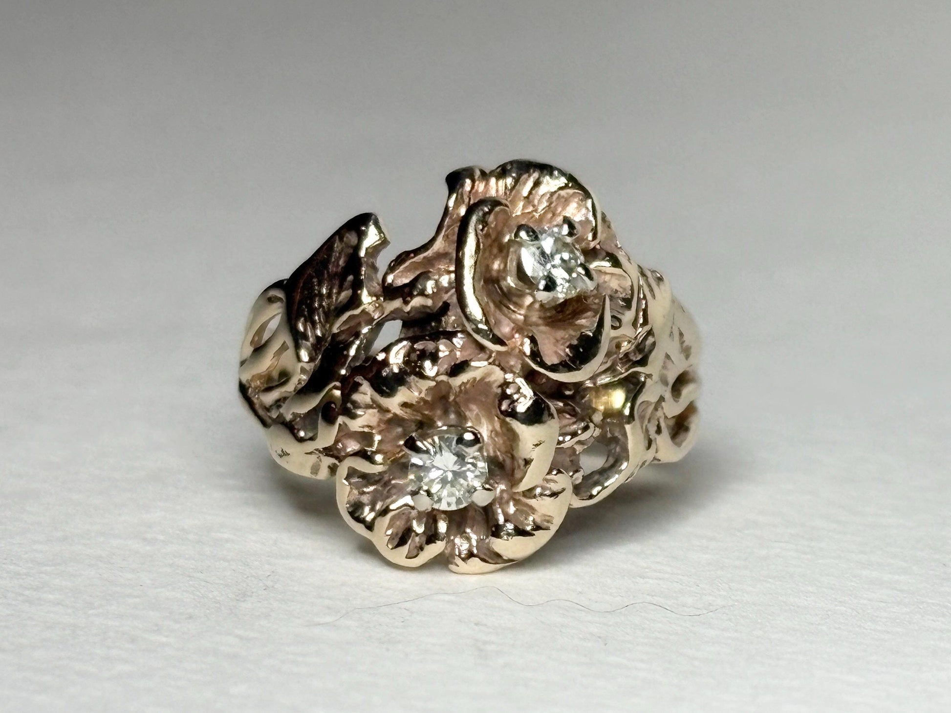 Mid Century or Retro Rose Diamond Ring Solid 14k Gold 6.2g size 7.25 - NewLifeJewelryVault