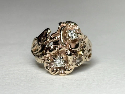 Mid Century or Retro Rose Diamond Ring Solid 14k Gold 6.2g size 7.25 - NewLifeJewelryVault