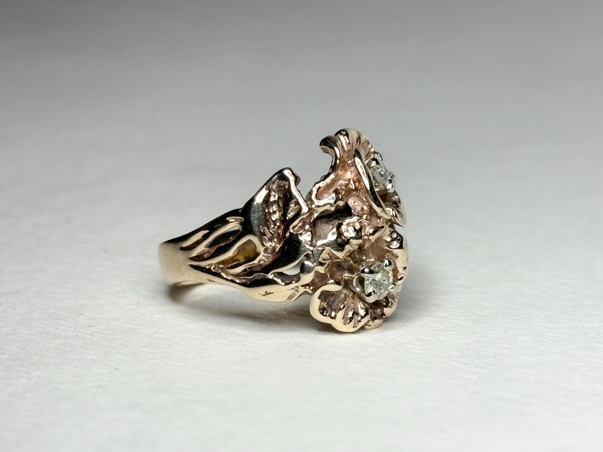 Mid Century or Retro Rose Diamond Ring Solid 14k Gold 6.2g size 7.25 - NewLifeJewelryVault