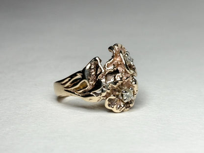 Mid Century or Retro Rose Diamond Ring Solid 14k Gold 6.2g size 7.25 - NewLifeJewelryVault