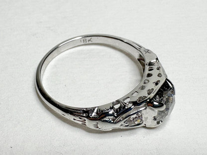 Art Deco Old Miner's Cut Diamond Trilogy Ring in Solid 18k White Gold size 7.25 - NewLifeJewelryVault