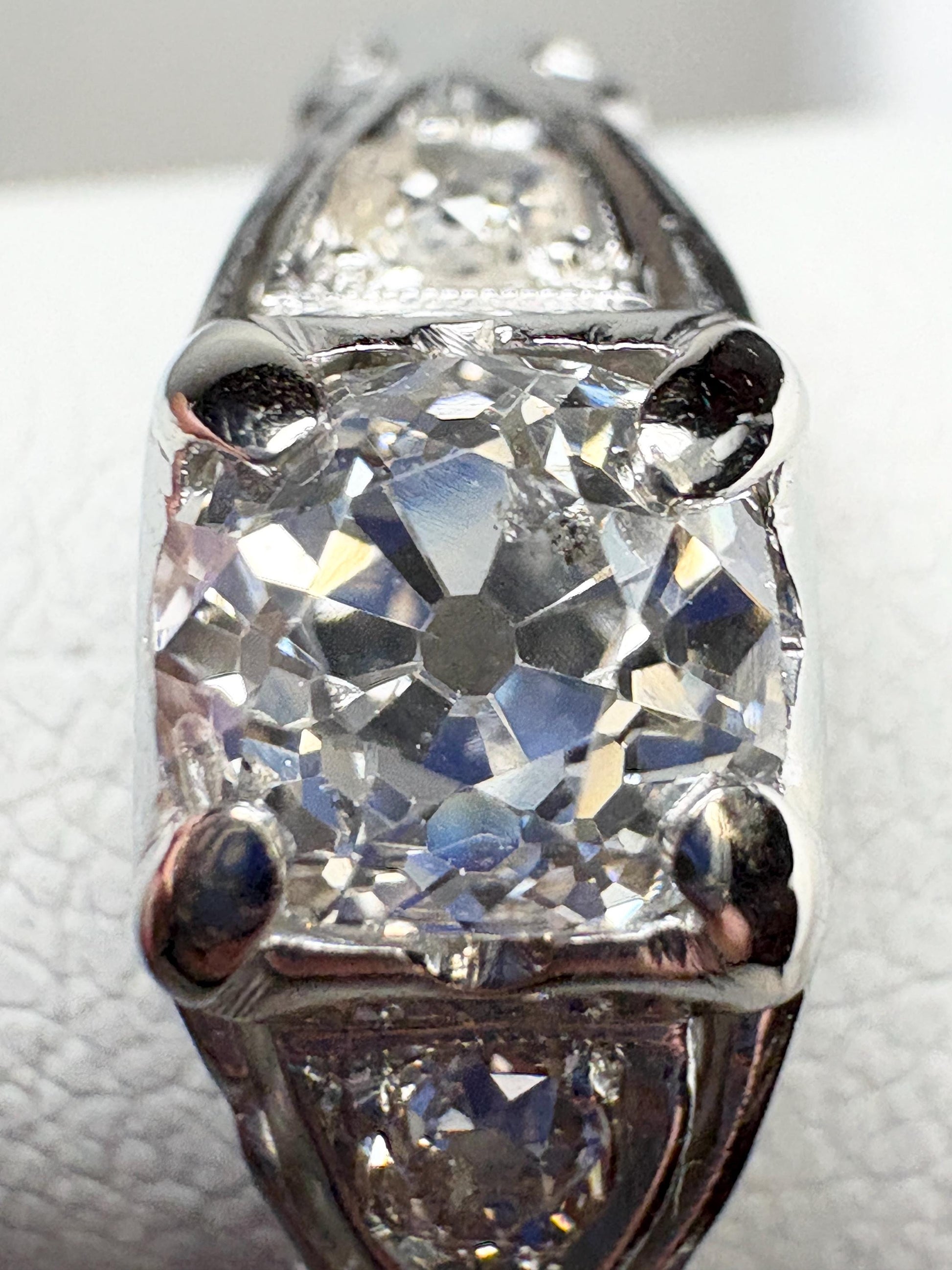 Art Deco Old Miner's Cut Diamond Trilogy Ring in Solid 18k White Gold size 7.25 - NewLifeJewelryVault