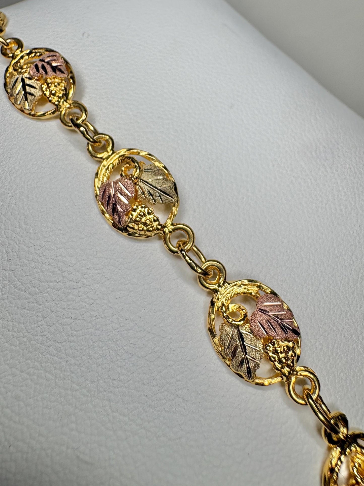 Black Hills Gold Solid 12k Gold Leaves on GF Bracelet 7.3" - NewLifeJewelryVault