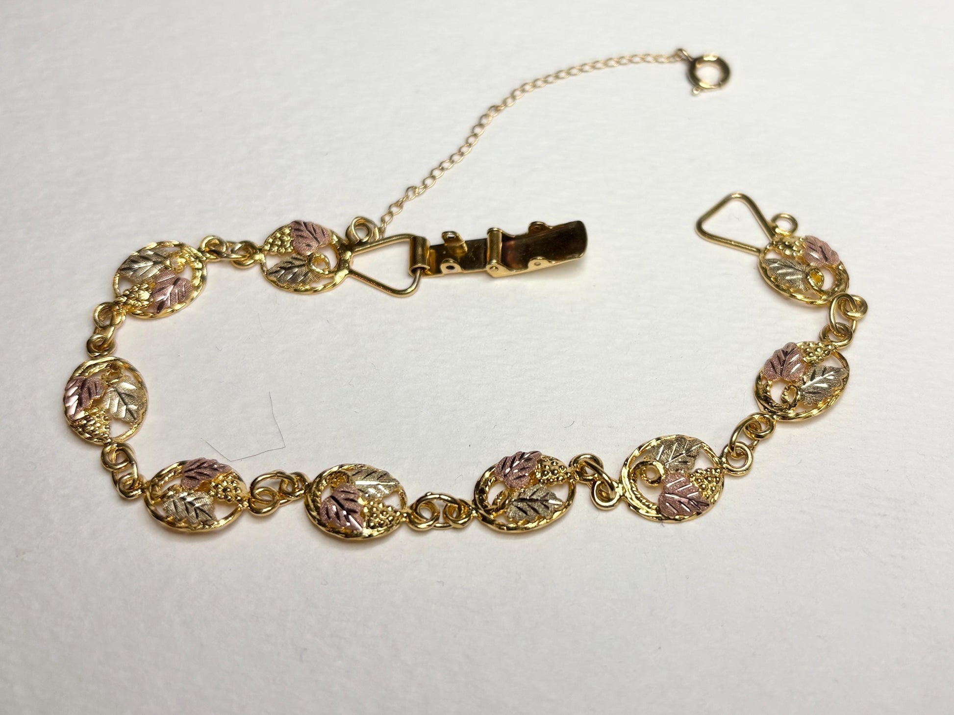 Black Hills Gold Solid 12k Gold Leaves on GF Bracelet 7.3" - NewLifeJewelryVault