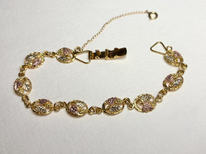 Black Hills Gold Solid 12k Gold Leaves on GF Bracelet 7.3" - NewLifeJewelryVault