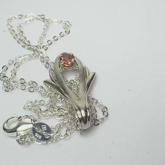 Lovely Light Red Oregon Sunstone Checkerboard Faceted Fancy Pendant Necklace in Sterling Silver 20"