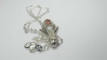 Lovely Light Red Oregon Sunstone Checkerboard Faceted Fancy Pendant Necklace in Sterling Silver 20"