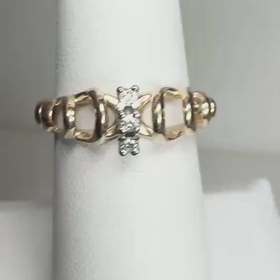Vintage Ribbon Loop Diamond Band Ring in Solid 14k Gold size 6.25