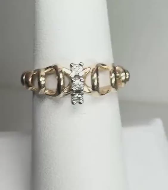 Vintage Ribbon Loop Diamond Band Ring in Solid 14k Gold size 6.25