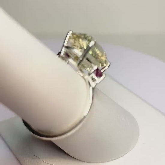 Oregon Sunstone and Idaho Rhodolite Garnet ring fancy cut ring in sterling silver, well over 5ct size 6.5