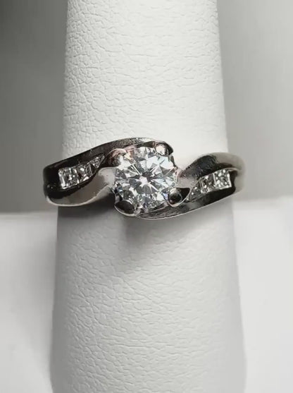 Love Story Diamond Vintage Engagement Style Ring in Solid 14k White Gold 2/3ctw size 8.25