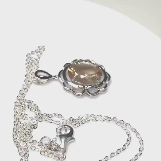 Large Oregon Sunstone Fancy cut  sterling silver pendant necklace
