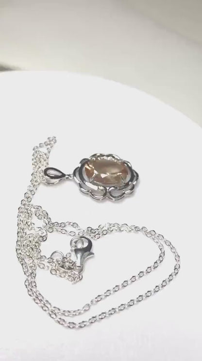 Large Oregon Sunstone Fancy cut  sterling silver pendant necklace