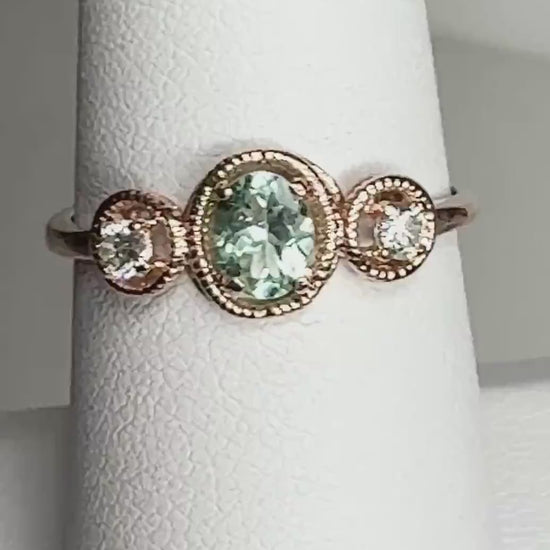 Paraiba Tourmaline and Diamond Ring Solid 14k Rose Gold size 6.75