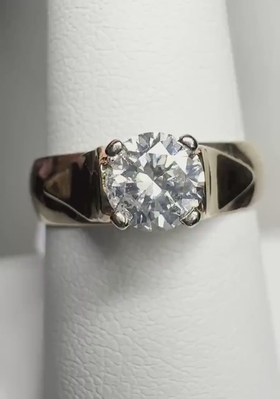 Vintage Diamond Solitaire Band Ring Solid 14k Gold .75ct 5.6g size 8