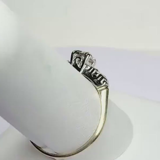 Vintage Diamond Engagement Ring Solid 14k Gold Two Tone size 7.75
