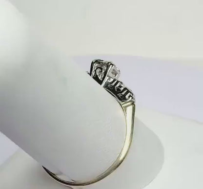 Vintage Diamond Engagement Ring Solid 14k Gold Two Tone size 7.75