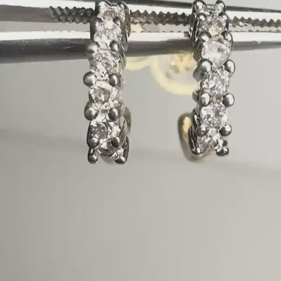 Tiny Partial Stud Hoop Natural Diamond Earrings in Solid 14k Gold .30ctw 10mm