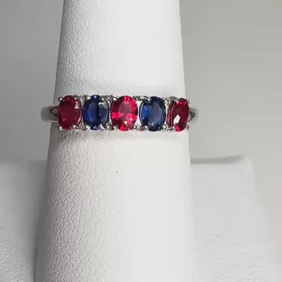 Natural Red and Blue Sapphire High Quality Band Ring in Sterling Silver size 8